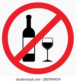 No Alcohol Sign On White Background. No Drinking Sign Prohibiting Alcohol Beverages. 