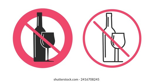 No alcohol sign red flat icon graphic vector illustration pictogram simple, beverages forbidden prohibited line outline stroke art warning shape silhouette image clipart