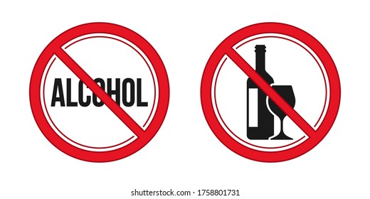 No Alcohol Sign. Red Prohibition Signs Vector Image