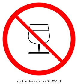 No alcohol sign in red ring. Isolated on white background. No drink  symbol. No alcohol sign picture. White sticker vector illustration. Flat vector image. Vector illustration.,  