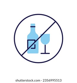 No alcohol sign related vector icon. Bottle of wine and glass in prohibitory sign. Isolated on white background. Editable vector illustration