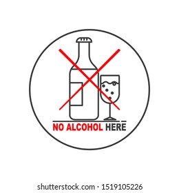No alcohol sign. With text: No alcohol here.