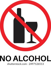 No alcohol sign with text . Alcohol prohibition sign . Alcohol not allowed icon vector