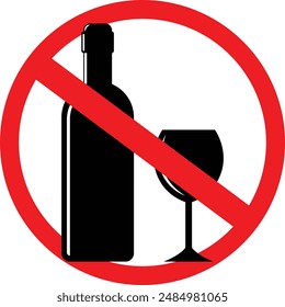 Kein Alkoholschild Vektorgrafik Flasche und Glas Wein