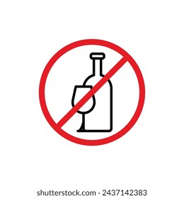 No Alcohol Sign Vector Line Icon Illustration.