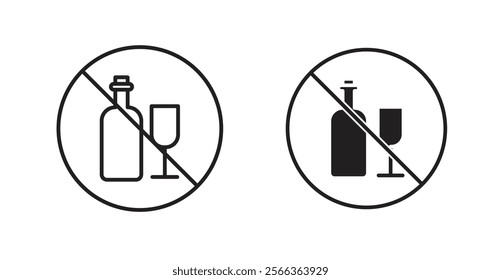 No alcohol sign vector in line stroke and flat versions