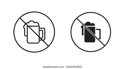 No alcohol sign vector in line stroke and flat versions