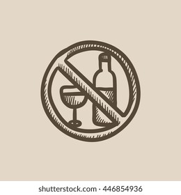 No alcohol sign vector sketch icon isolated on background. Hand drawn No alcohol sign icon. No alcohol sign sketch icon for infographic, website or app.