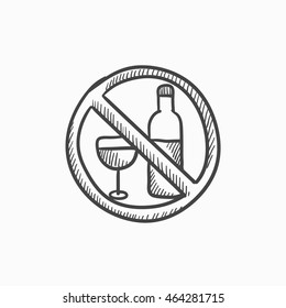 No alcohol sign vector sketch icon isolated on background. Hand drawn No alcohol sign icon. No alcohol sign sketch icon for infographic, website or app.