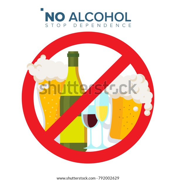 No Alcohol Sign Vector. Strike\
Through Red Circle. Prohibiting Alcohol Beverages. Beer Beverage\
Stop Sign. Bad Stamp.  Isolated Flat Cartoon Illustration\
\
