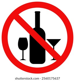 No alcohol sign,No alcohol drink sign,Prohibition sign for alcohol. Vector illustration.