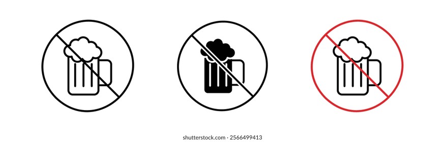 No alcohol signs flat and linear vector illustration on white background.