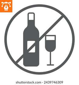 Sin alcohol icono sólido, icono de estilo de glifo para el sitio web o aplicación móvil, Ramadán y prohibición, sin beber icono de vector, ilustración vectorial simple, gráficos vectoriales con trazos editables.