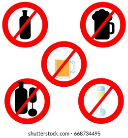 No alcohol symbols isolated on white background. Vector illustration