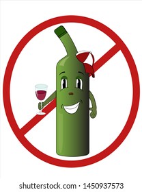 No alcohol. Vector color wine bottle with wineglass for logo or emblem
