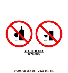No Alcohol Vector Icon Black with White Background Flat Design Illustration