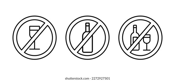 No hay ningún icono de vector de alcohol. Prohibido beber alcohol. No beber símbolo lineal prohibido