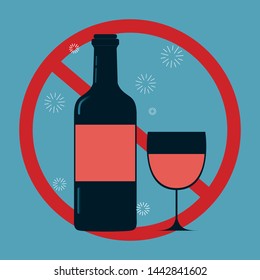 No Alcohol Vector Sign. Do not Drink Wine on blue background.