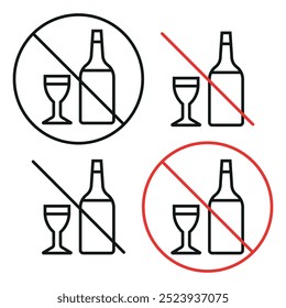 No alcoholic beverages drinks forbidden line icon editable stroke vector object isolated