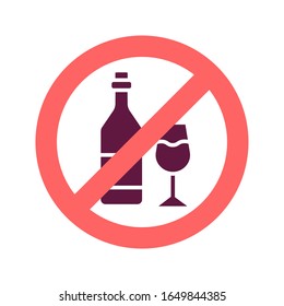 No alcoholism color glyph icon. Forbidden sign. Pictogram for web page, mobile app, promo. UI UX GUI design element.