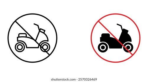 No all terrain vehicle sign vectors set in black. line and flat versions