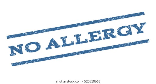 No Allergy watermark stamp. Text tag between parallel lines with grunge design style. Rubber seal stamp with unclean texture. Vector cobalt blue color ink imprint on a white background.