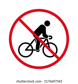 No Allowed Cyclist Black Silhouette Icon. Warning Prohibited Rider Drive Bike. Forbidden Bicycle Pictogram. Attention Cycle Red Stop Symbol. Cyclist Man Ban Sign. Isolated Vector Illustration.