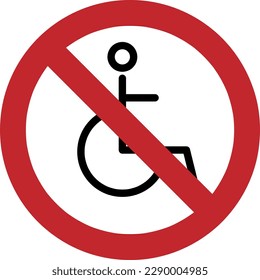 No Allowed Wheelchair Sign. Ban Handicap Parking Zone Black Silhouette Icon. Forbidden Handicapped Pictogram..eps