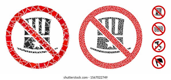 No american composition of trembly pieces in various sizes and shades, based on no american icon. Vector rough pieces are grouped into collage. No american icons collage with dotted pattern.