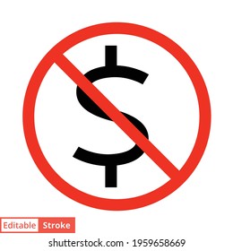 No American dollar currency icon. Simple outline style. Thin line dollar symbol. Forbidden, warning, prohibition concept. Vector illustration isolated on white background. Editable stroke EPS 10.