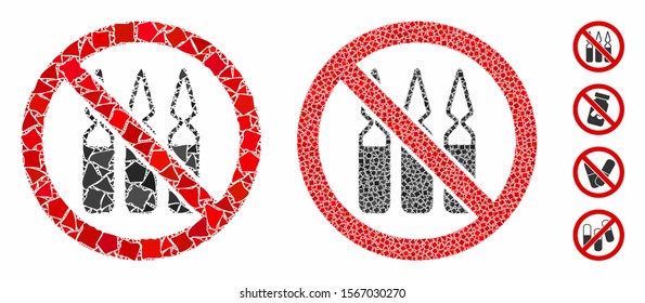 No ampoules composition of tuberous items in various sizes and color tinges, based on no ampoules icon. Vector joggly items are united into collage. No ampoules icons collage with dotted pattern.