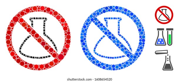 No analysis retort mosaic of small circles in variable sizes and shades, based on no analysis retort icon. Vector small circles are united into blue illustration.