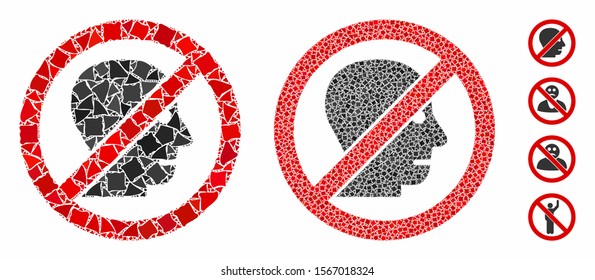 No angry person composition of tuberous elements in variable sizes and color hues, based on no angry person icon. Vector tuberous items are composed into composition.