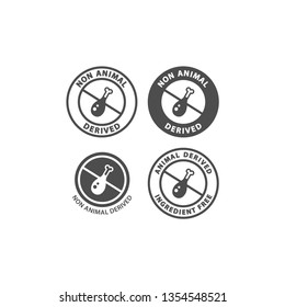 No animal derived food ingredient circle label icon set. Animal derived free vector badge sticker set for packaging.