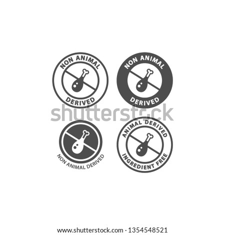 No animal derived food ingredient circle label icon set. Animal derived free vector badge sticker set for packaging.