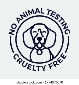 No Animal Testing And Cruelty Free Vector Monoweight Stroke Linear Badge, Insignia Or Label With Cute Smiling Beagle Dog