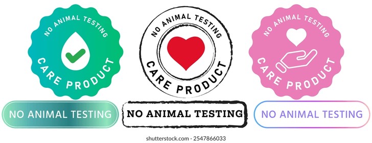 No animal testing cruelty free guarantee information cosmetic product safe friendly stamp colorful badges emblem sticker banner label button design icon set collection