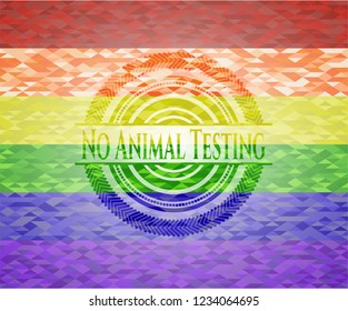 No Animal Testing emblem on mosaic background with the colors of the LGBT flag