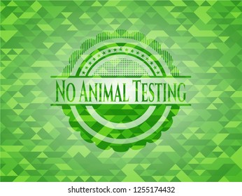 No Animal Testing green emblem with mosaic ecological style background