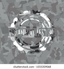 No Animal Testing on grey camouflaged texture