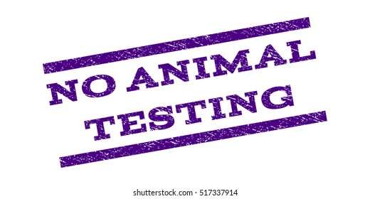 No Animal Testing watermark stamp. Text tag between parallel lines with grunge design style. Rubber seal stamp with dirty texture. Vector indigo blue color ink imprint on a white background.