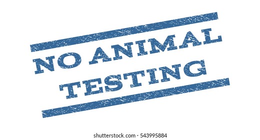 No Animal Testing watermark stamp. Text tag between parallel lines with grunge design style. Rubber seal stamp with scratched texture. Vector cobalt blue color ink imprint on a white background.