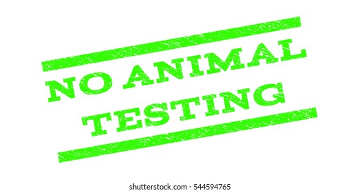 No Animal Testing watermark stamp. Text tag between parallel lines with grunge design style. Rubber seal stamp with scratched texture. Vector light green color ink imprint on a white background.