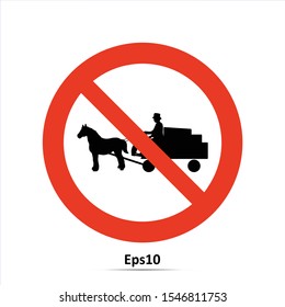 No animal-drawn carts sign. Vector Illustration. Red prohibition sign. Stop symbol