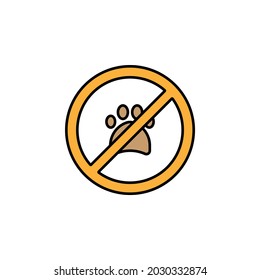 no animals, no pets, paw print, not allowed, prohibition line colored icon. Signs, symbols can be used for web, logo, mobile app, UI, UX