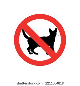 No animals sign vector illustration, warning board flat design in red color.