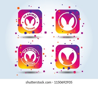 No animals testing icons. Non-human experiments signs symbols. Colour gradient square buttons. Flat design concept. Vector