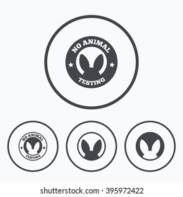 No animals testing icons. Non-human experiments signs symbols. Icons in circles.
