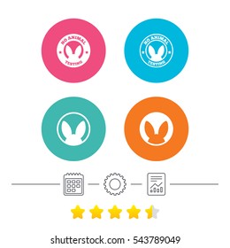 No animals testing icons. Non-human experiments signs symbols. Calendar, cogwheel and report linear icons. Star vote ranking. Vector