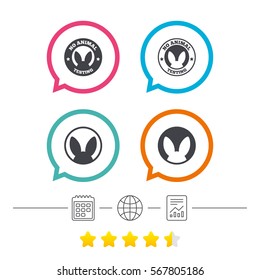No animals testing icons. Non-human experiments signs symbols. Calendar, internet globe and report linear icons. Star vote ranking. Vector